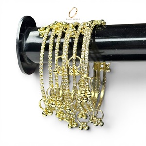 Fashion Kashmiri Womens Gold Plated Crystal Ghungroo <b>Charm</b> Traditional Lightweight Pearl Bangles Party Wedding Wear Wholesale - Product Image 1