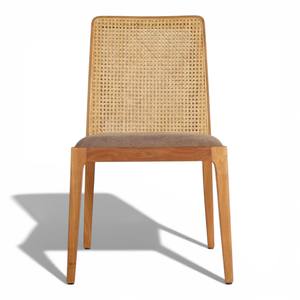 Silla de Comedor Moderna de Madera de Teca de Mediados de Siglo con Respaldo de Ratán Natural y Asiento Tapizado en Tela para Restaurante y Hogar - Product Image 2