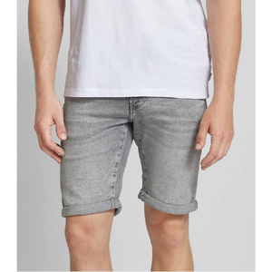 Shorts en jean gris pour homme, taille mi-haute, coupe droite, en coton délavé, style décontracté d'été, personnalisables 2026 - Product Image 3