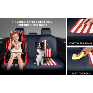GXT M2 Waterproof <b>Leather</b> <b>Car</b> <b>Seat</b> <b>Covers</b>-Patriotic American Flag Design Front & Rear Set - Product Image 4