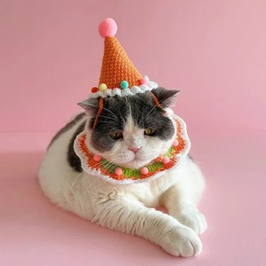 Pet <b>Cat</b> Birthday <b>Hat</b> Pet Party Dress Up Photo Decoration Dog Neck Cute Handmade Set Dog Accessories for Small Cotton Material - Product Image 4