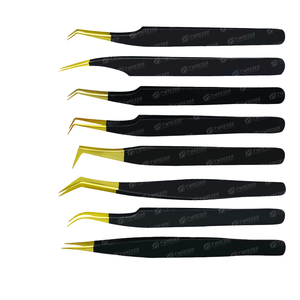 Pinces à cils individuels antistatiques à pointe noire et dorée, haute élasticité, taille personnalisée OEM ODM - Product Image 4