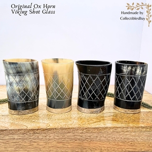 Vintage Ox Horn Shot <b>Glasses</b> Unbreakable Sustainable Customized Design Party Use <b>Black</b> Brown Tumblers Diamond Pattern Marco - Product Image 5