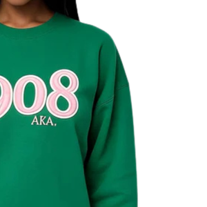 เสื้อสเวตเชิ้ตคอกลมสีเขียว AKA 1908 สำหรับผู้หญิง ผ้าฟลีซพรีเมียม แขนยาว สไตล์ลำลอง ลายกรีกโซโรริตี้ - Product Image 4