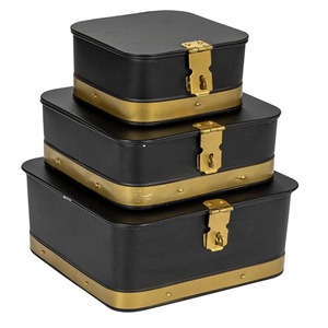 Cajas de Almacenamiento Metálicas Cuadradas Apilables con Cierre de Pestillo, Negras, Juego de 3 Cajas de Almacenamiento Metálicas - Product Image 1