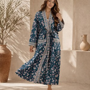 Bata de baño tipo kimono de algodón para mujer, bata de satén de lujo con estampado floral, bata de baño ligera de verano, bata de kimono para fiesta nupcial - Product Image 4