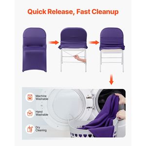 50 Pezzi Coprisedia Elasticizzati in Poliestere e Spandex Viola, Rivestimenti Piatti per Sedie da Matrimonio, Feste, Cene o Banchetti - Product Image 5