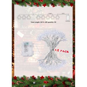 Confezione da 2 Luci Natalizie a LED a Forma di Fiocco di Neve, 26 Piedi, 50 LED, a Batteria, 8 Modalità di Illuminazione, Impermeabili e Infrangibili - Product Image 2