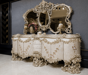Majestic Baroque Style <b>Console</b> <b>Table</b> Set with Hand-Carved <b>Gold</b> Leaf High End Cream <b>Gold</b> <b>Console</b> Cabinet Premium Home Furniture - Product Image 3