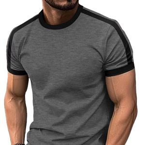 T-shirt à manches courtes col rond pour homme, 100% polyester, motif géométrique, respirant, coupe classique, jersey tricoté décontracté, bleu - Product Image 5