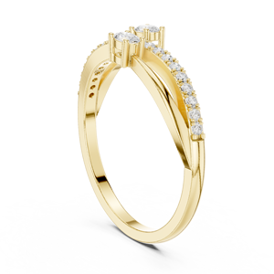 Bague en or jaune avec diamant de laboratoire pour femme |   Bague de Fiançailles et de Mariage Double Solitaire Croisée Pavée, Cadeau Idéal - Product Image 3