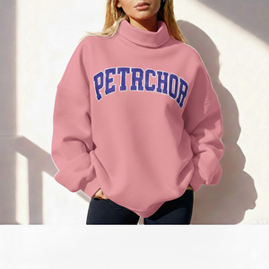 Sudadera Oversize de Felpa de Poliéster/Algodón para Mujer, Cuello Alto Simulado, Hombros Caídos, Manga Larga, Estilo Casual Personalizado para Otoño - Product Image 1