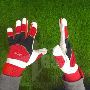Best Quality Unisex Genuine Leather Baseball Batting Gloves Red Leather Comfortable Adult Softball Gloves For Sports Wear - Product Image 1