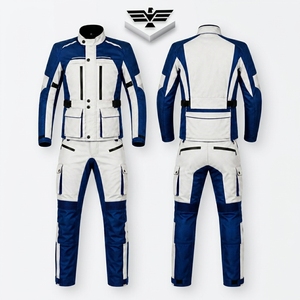 Unisex Blue White Printed Plus Size Motorcycle <b>Racing</b> Suit Full Sleeve Color Blocked <b>Jacket</b> Pants Set Windproof All Seasons - Product Image 1