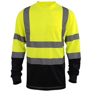 <b>Hi</b> <b>Vis</b> Long Sleeve Safety Shirt Polyester Breathable Water Resistant Yellow Black Reflective Stripes Unisex EEC Workwear - Product Image 1