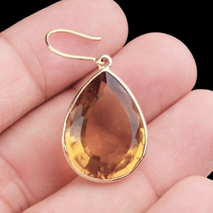 Pendientes Colgantes de Oro Amarillo Sólido de 18K con Cuarzo Natural en Forma de Pera y Engaste de Bisel, Joyería Fina, Memoria Jewels, Venta al por Mayor - Product Image 6