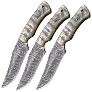 Damascus Steel Drop Point Hunting Knife Set 3pc Bevel Edge DIY Grade With Wooden Handle - Product Image 5