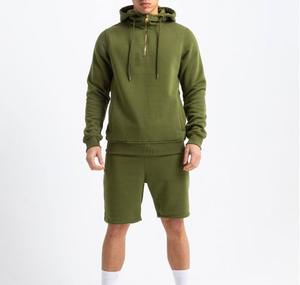 ชุดฮู้ดดี้ผู้ชายคุณภาพสูง พร้อมโลโก้สั่งทำ ผ้าฝ้าย 100% ชุดวอร์มแบบมีซิป เสื้อครอปและกางเกงขาสั้น ชุดเซ็ตสองชิ้นสำหรับผู้ชาย - Product Image 5