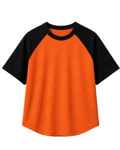 เสื้อยืดแร็กแลนสีส้มดำสำหรับผู้ชาย แขนสั้น คอกลม ผ้าฝ้าย สไตล์ลำลอง สตรีทแวร์ ตัดต่อสีสัน - Product Image 1