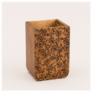 Porte-couverts en bois de Sheesham artisanal de luxe avec motifs floraux complexes, support de qualité supérieure pour cuillères et fourchettes en bois - Product Image 3