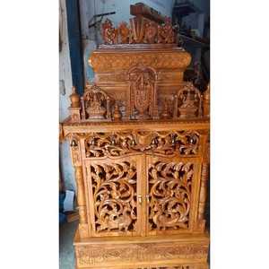 Gabinete de Templo de Madera de Teca Tallado a Mano, Venta al por Mayor, Moradabad, India - Product Image 1