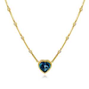 Collares de Corazón con Moissanita Brillante y Topacio Azul, Engaste en Bisel, Cadena Clásica de 18 Pulgadas, Lujo Único para el Día a Día, Venta al por Mayor, Oro Sólido de 14K - Product Image 5