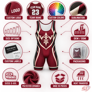 OEM Wine Crest Wrestling Singlet Custom Design <b>Men's</b> Youth Sublimated Mat Uniform Powerlifting <b>Bodysuit</b> Supplier - Product Image 6