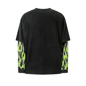 T-shirt Homme Streetwear Noir 100% Coton, Coupe Courte et Carrée, Délavé et Déchiré, avec Sérigraphie, Appliqué Graphique et Broderie Oversize - Product Image 2