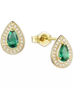 Esmeralda cultivada en laboratorio (1/3 CT. T. W.) & Zafiro blanco cultivado en laboratorio (1/6 CT. T. W.) Pendientes Pera Halo en 14K Gold-Plated Sterling S - Product Image 1