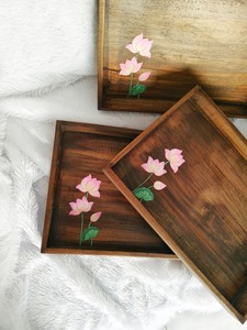 Hand-Painted Wooden Serving Tray | Pichwai Lotus Indian Art <b>Home</b> <b>Decor</b> , <b>Gift</b> for her, <b>Home</b> <b>Decor</b>, Kitchenware - Product Image 6