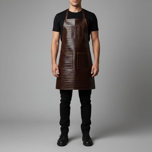 Embossed Leather Bib <b>Apron</b> Men Dark Brown Classic Multi Pocket Durable Cooking Barber <b>BBQ</b> <b>Apron</b> - Product Image 6