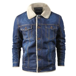 Men's Dark Blue Denim Jacket With Faux Fur Lining Turn-<b>down</b> Collar Casual Winter Wear Single Breasted Button Closure - Product Image 3