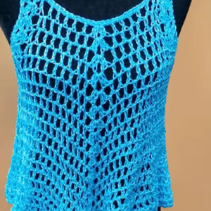 Top de crochet azul, talla M/L, prenda de crochet para cubrirse - Product Image 1