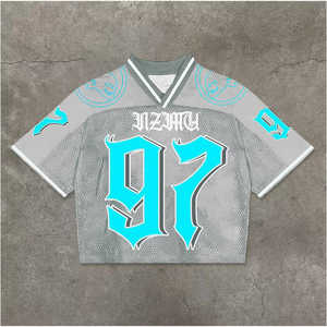 Fabricante Personalizado de Uniformes de Fútbol Americano, Jersey de Malla Tejida Extra Grande Estilo Vintage Americano con Cuello en V y Corte Recto para Hombre - Product Image 1