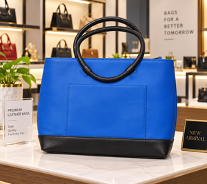 Bolso Tote de Moda en Cuero Genuino Azul, Impermeable, con Asa para el Hombro y Cierre, para Uso Diario y Viajes en Todas las Estaciones - Product Image 1