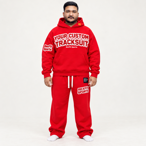 Ensemble de survêtement rouge à capuche pour homme en coton French Terry, imprimé sur mesure, style sportif, vêtements d'automne, ensemble homme, design personnalisé - Product Image 3