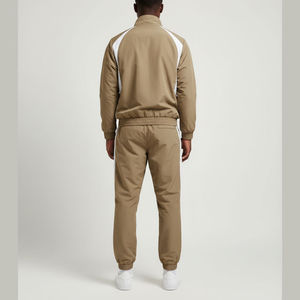 Ensemble de survêtement kaki pour homme, veste zippée et pantalon, couleur unie, respirant, en polyester, pour l'automne - Product Image 3