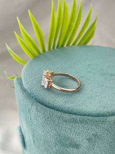 Emerald Cut Diamond Ring with Side <b>Stones</b> in Yellow Gold crafted for timeless elegance clean lines and a sophisticated luxury - Product Image 4