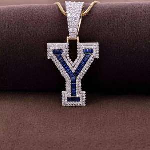 Colgantes y Dijes Personalizables con Inicial (Letra Y) de Moissanita de Corte Brillante, Engastados en Plata 925, Bañados en Plata, Unisex, Estilo Hiphop para Fiesta - Product Image 1