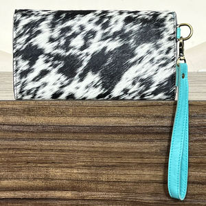 Western Luxury Style Tooled Cowhide Leather <b>Wristlet</b> Wallet with Turquoise Concho Vintage Floral Embossed Clutch Purse for Women - Product Image 5