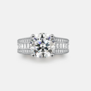 Anillo de Compromiso Clásico de Oro Blanco con Moissanita, Corte Brillante Redondo, Engaste de Garras, Detalles Pavé, Joyería para Mujer - Product Image 4