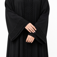Abaya Negra de Lino para Mujer, Talla Grande, Manga Larga, Borde con Cuentas, Corte Holgado, para Oración, Boda, Uso Diario, Sin Costuras, Largo hasta el Suelo, para Adultos