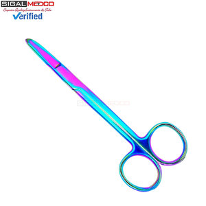 Suture Stitch Scissors 5 Straight German Steel Rainbow <b>Titanium</b> Coating Delicate Hook Tip Precision Surgical Manual - Product Image 5