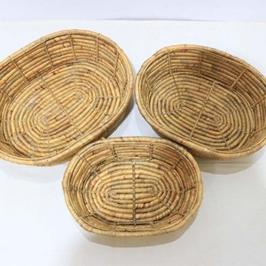 Natural Water Hyacinth Woven Serving Fruit <b>Bread</b> Tray Basket <b>Set</b> Round Nesting <b>Bins</b> - Product Image 3