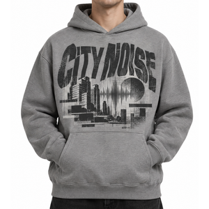 เสื้อฮู้ดดี้ผู้ชายลายกราฟิกสีเทา "City Noise" ลายเส้นขอบฟ้า - เสื้อสตรีทแวร์ - Product Image 1