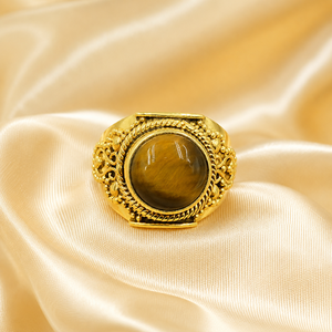 Natural Tiger Eye Gemstone Bezel Setting 925 Sterling Silver Handmade Vintage <b>Statement</b> <b>Ring</b> Yellow Gold Rose Gold Plated Unisex - Product Image 1
