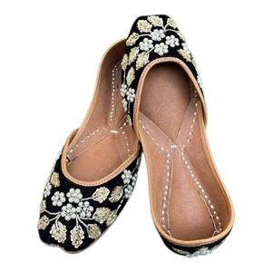 STAR IMPEX Women's Elegant Floral Lace-Up Flat Khussa <b>Shoes</b> <b>with</b> Rhinestone Decorations Custom Sizes Colors Breathable Anti-Slip - Product Image 1