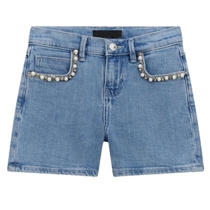 High Waist Denim Shorts With Star Applique <b>Patchwork</b> Design Distressed Hem Casual Women's Embellished Denim Shorts - Product Image 5