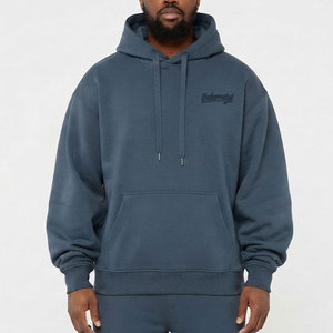 Pulls à capuche en coton pour hommes, coupe oversize, silhouette large, manches longues, style décontracté urbain, fournisseur d'impression personnalisée - Product Image 1