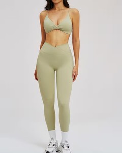 Ladies Seamless Fitness Set 2 Pcs <b>Supportive</b> Underbust Band <b>Crop</b> <b>Top</b> and High Waist Form Fitting Athleisure Leggings Wear - Product Image 1